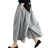 [ORWZDCO] ワイドパンツ レディース リネン ウエストゴム チェック柄パンツ ハイウェスト 九分丈 ゆったり 大きいサイズ カジュアル 通勤 春 夏 秋