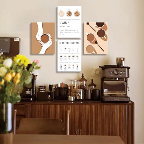 Image of NCYEL 4pcs Modern Minimalist Coffee Wall Art Kitchen Coffee Shop Pictures Simple Home Decor Aesthetic Posters Neutral Brown and Beige Bar Decor 12x16 Inch