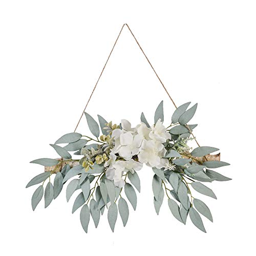 Artificial Flower Swag, 11.8in Eucalyptus Swags with White Flowers Handmade Greenery Hanging Decoration Swag for Wedding Arch Home Decor, Green, 210320XU03-7852-1500036402