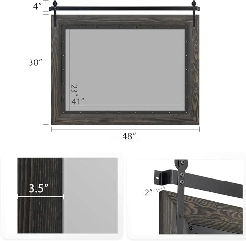 YOSHOOT-Farmhouse-Barn-Door-Mirror-48×30-Rustic-Bathroom-Mirror-Wood-Frame-Wall-Mirror-Wooden-Mirror-for-Living-Room-Bedroom-Entryway-Wall-Decor-Horizontal-Hanging-ONLY YOSHOOT Farmhouse Barn Door Mirror 48×30 Rustic Bathroom Mirror Wood Frame Wall Mirror Wooden Mirror for Living Room Bedroom Entryway Wall Decor Horizontal Hanging ONLY