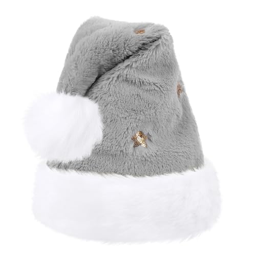 KONVINIT Grey Christmas Santa Hat,Luxury Santa Claus Hat With Sequin Star Deluxe Father Christmas Hat Deluxe Santa Hat for Men and Women for Christmas Party,grey - Image 2
