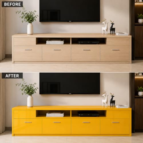 Image of Vinyl Contact Paper Decorative for Cabinets Countertops Kitchen Shelves Liner Self Adhesive Film Peel and Stick Waterproof Removable Wallpaper (Inches 24 x 50, Glossy Yellow)