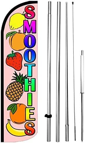 4 Less Co SMOOTHIES Windless Swooper Flag 15' Tall Large Pole Kit Feather Banner Sign (Fruits) pq21-h