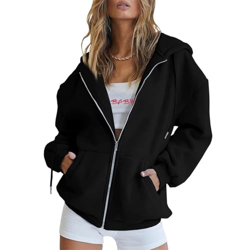 Mayoii Zipped Hoodies for Women UK – Oversized Zip Up Hoodie Women Casual Fall Winter Sweatshirts with Pockets, 2025 Fashion Jackets (UK, Alpha, L, Regular, Regular, Black)