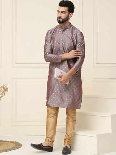 Image of SOJANYA (Since 1958 Men's Silk Blend Booti Kurta with Gold Churidaar Pyjama