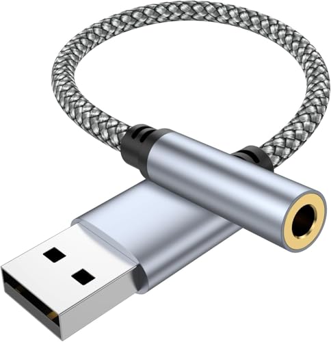 USB to 3.5mm Audio Jack Adapter 2-in-1 External Sound Card with DAC Chip USB to Aux Braided Dongle Compatible with TRRS Headset PC Laptop PS4 PS5 Mac Linux Surface Windows