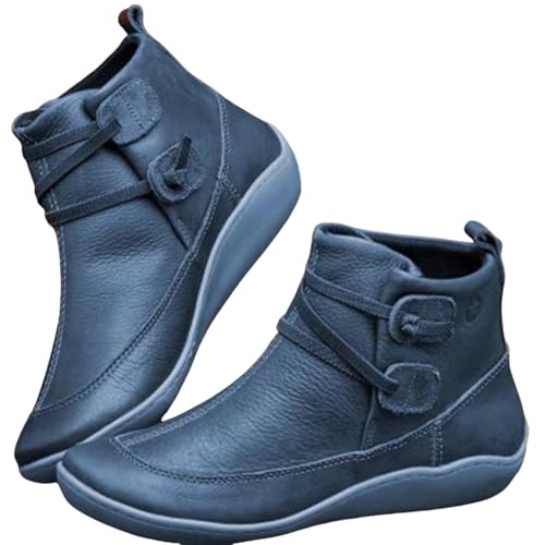 Ankle Boots for Women No Heel 2025, Fall New Arch Support Boots Fashion Lace Up Side Zipper Vintage Ankle Booties, Comfortable Slip On No Heel Boots