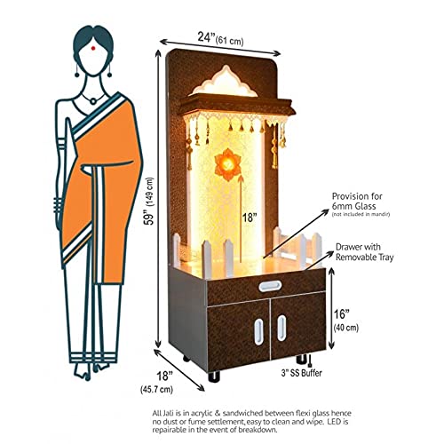 Krisha Krafts Wooden Mandir Wall Hanging With Led Lighting For Home Size (L X B X H - In Inches) : 24 * 18 * 60 #TOP2