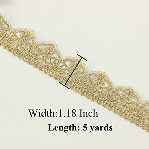 Idongcai Gold Trim Gold Lace Trim Embroidery Metallic Venice Lace Ribbon Edging Trimming Fabric For Cake Fringe,Wedding Bridal Dress,Costume Or Jewelry,Crafts And Sewing (Gold Lace 1#) #TOP2