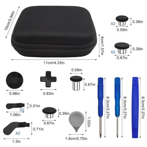 Image of 17 in 1 Metal Thumbsticks Replacements Accessories Kit Compatible with Xbox One Elite Series 2 Controller, Red Metal Thumbsticks with 6 Swap Joysticks, 2 D-Pads, 3 Screwdrivers, 4 Paddles, 1 Tool and 1 Bag