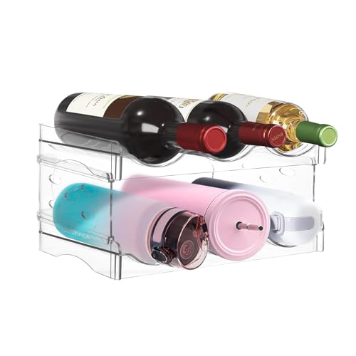 Portabottiglie - Portabottiglie Frigo - Portabottiglie Vino, in Plastica PET, 2 Pezzi Sovrapponibili, Contiene fino a 6 Bottiglie, Adatto per Cucina, Armadio, Frigorifero, Bar e Ufficio