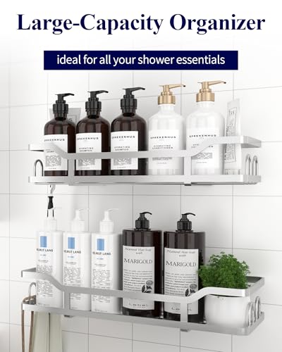 Image of Kitsure Shower Caddy Extra Large - Adhesive Shower Organizer, Stainless Steel Shelf for Inside Shower, No Drill Bathroom Organizers and Storage, Home Decor Accessories, 2 Pack,Sliver