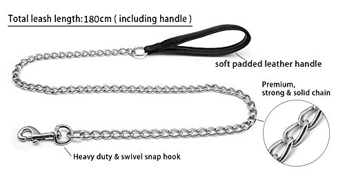 Beirui Premium 6 Foot Chain Heavy Duty Dog Leash - Soft Padded Handle Lead - Perfect Basic Leashes For Large & Medium Size Pets Walking,Traffic Training And Traveling (3.0Mm * 6 Foot, Black) #TOP5