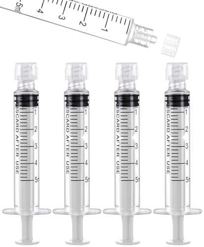 Image of 5mL Luer Lock Syringes without Needle - Syringe with Cap, Sterile Individually Sealed, Professional, Industrial & Personal Home Care, 20 Pack