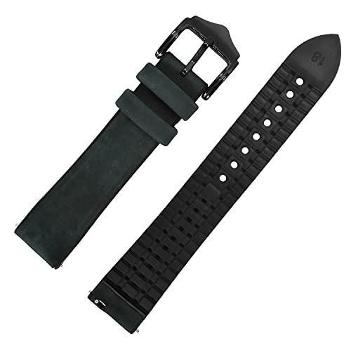 Correa de reloj de cuero verde de liberación rápida de 18 mm con hebilla negra de goma de las bandas de reloj del cojín Cover