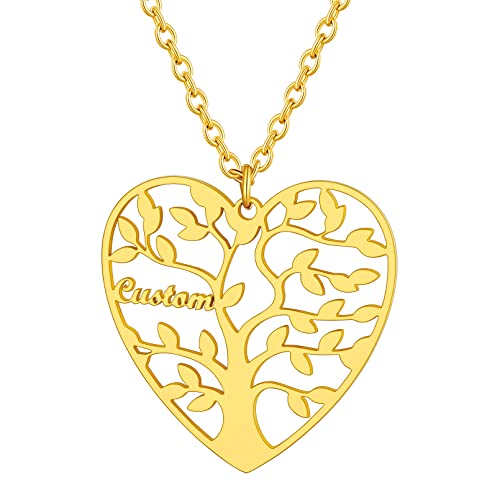 Custom4U Tree Of Life Necklace Personalized with 1-8 Names S925 Silver/Stainless Steel/18k Gold Family Tree Pendant Custom Handmade Birthday Gifts for Mom Grandma Women Gifts for Birthday (G