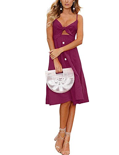 Image of FANCYINN Womens Tie Front Button Down A-Line Dresses Summer Spaghetti Strap Midi Dress Floral Prints