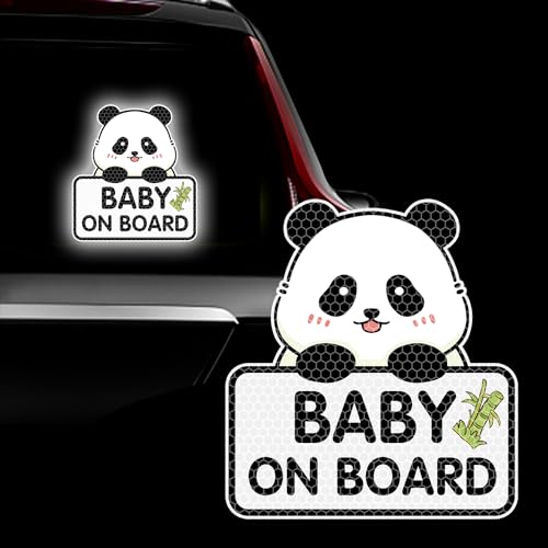 Image of Panda Baby On Board Sticker for Cars, Cute Highly Reflective Kids in Car Sticker Sign for Car Window Bumper Truck Auto Warning Decals (1PCS, White)