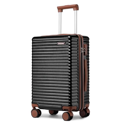 20-Inch Carry on Luggage,Carry-on Suitcase with Spinner Wheels and TSA Lock, 22x14x9 Airline Approved,Hardside Lightweight Travel Carry-on Luggage,Small Rolling Luggage (Black, 20 Inch)