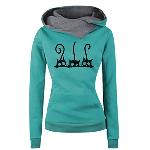 ZODOF Sudadera con Capucha para Mujer Moda Manga Larga Impresión de Gato Camiseta Tops Abrigos...