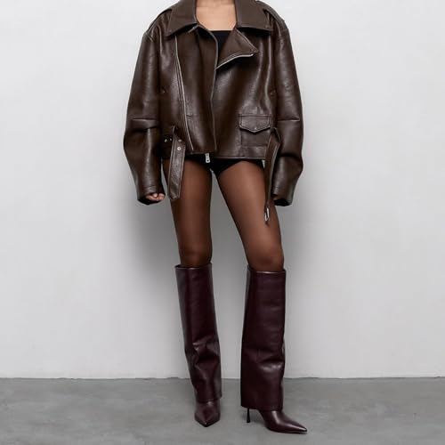 Image of VIUGJNEX Fold Over Boots for Women Fall Tall Knee High Boots