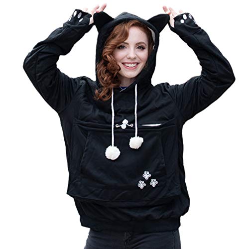 Kei Tomlison Unisex Big Pouch Hoodie Long Sleeve Pet Dog Holder Carrier Sweatshirt Black