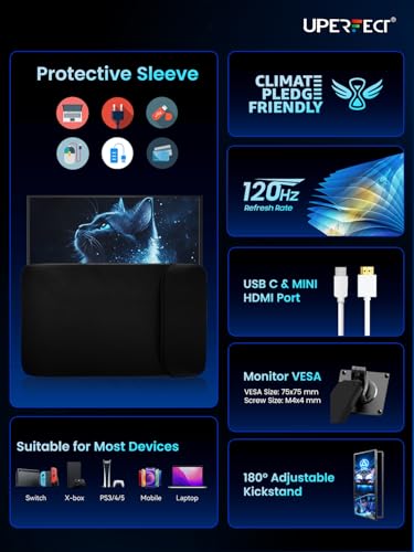 Image of UPERFECT Portable Monitor 18.5 inch 120HZ 125% sRGB 1080P w /VESA & Stand, Large Portable Monitor FreeSync IPS HDR Gaming Display, HDMI USB C Travel Second Screen for Laptop MacBook