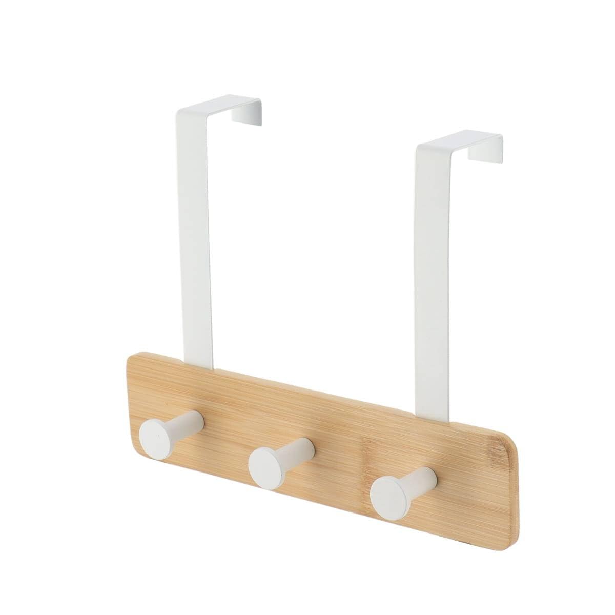 Tendance - Patère Bambou/​Métal 3 Crochets - Bambou/​Blanc - Salle de Bain - Patères. Portes Serviteur et Porte Manteau