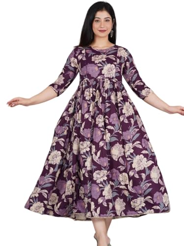 Image of Women's Maternity Feeding Dresses for Women, Easy Breastfeeding Dress, Cotton Blend Anarkali Dress with Nursing Zip for Pre & Post Pregnancy