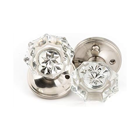 Linkaa Crystal Door Knobs Door Lock,Crystal Knobs Door Knobs for Interior Home Improvement,Glass Door Knobs Interior,Privacy Function for Bathroom Bedroom (Straight Octagon - Privacy, Stain Nickel) Cover