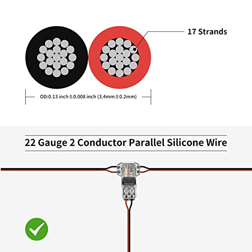 Image of PAUTIX 65.6ft /20M Extension Cable Wire Cord,22AWG 2-pin Wire Cord for Single Color LED Strip Lights,COB /2835 Tape Lights,5V 12V 24V Low Voltage Extension, Black and Red (Pack of 3)