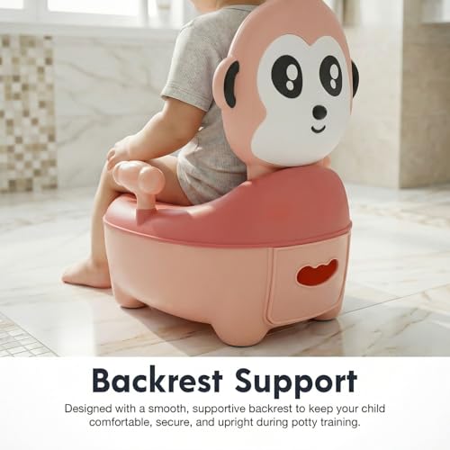 Image of Baybee Monkey Baby Potty Seat for Kids 2 to 5 Years with Back Support | Foldable Toilet Seat with Removable Drawer & Cleaning Brush | Premium Potty Training seat | Kids Toilet Chair Boys Girls (Pink)