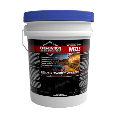 Armor WB25 High Gloss Wet Look Concrete Sealer and Cure & Seal 5 Gallon - Professional Grade Color Enhancing Water Based Acrylic Sealer for Exterior Concrete and Pavers