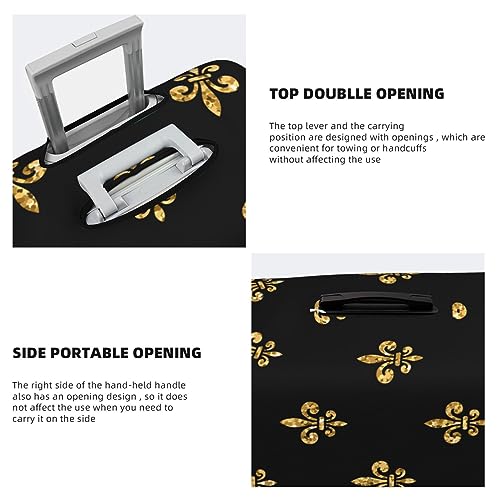 Spandex Travel Luggage Cover,Black And Gold Fleur De Lis Suitcase Protector Bag Dust-Proof Washable Suitcase Cover4