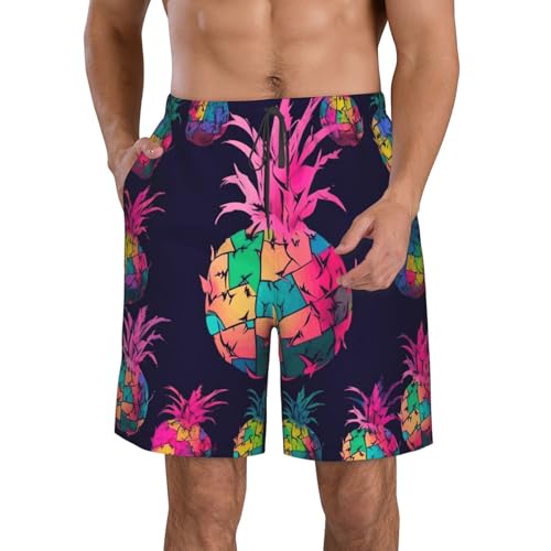 Men's Swim Trunks Colorful Pineapple Pattern Quick Dry Board Shorts Mens Bathing Suit Beach Swimwear with Pockets