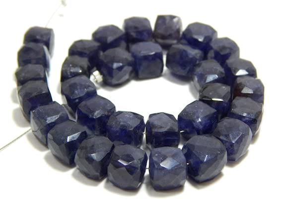 Iolite véritable 8mm sans traitement, cubes facettés anti-ternissement
