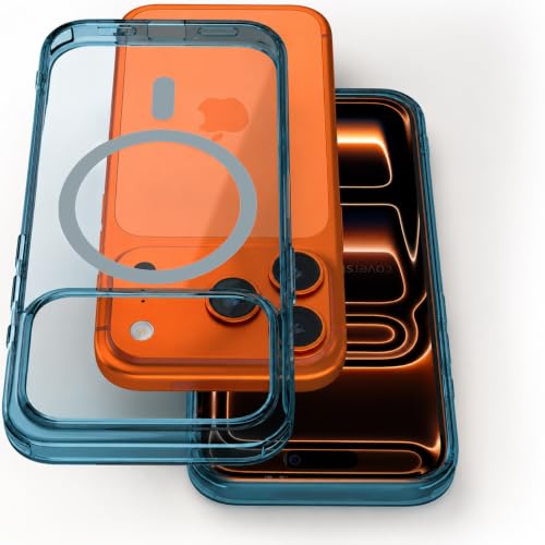 Image of Elzzi Anti Scratch Semi Translucent Cover for iPhone 17 Pro Case, Premium PC + TPU Magnetic Phone Cases Drop Proof, Compatible with Magsafe Slim Never Yellowing Shockproof - Blue