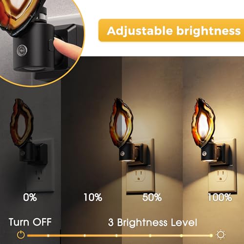 Image of L LOHAS LED Night Light, Night Lights Plug into Wall, Agate Nightlight | Dimmable Dusk to Dawn Sensor, Rotating, Healing Stone Agate Decorative Nightlight for Bedroom, Living Room [2 Pack]