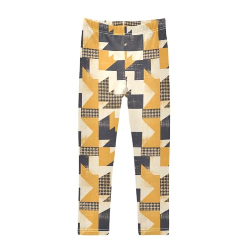 Retro Yellow and Black Houndstooth Kids Girl's Leggings Comfortable High Waisted Lounge Pants Sports