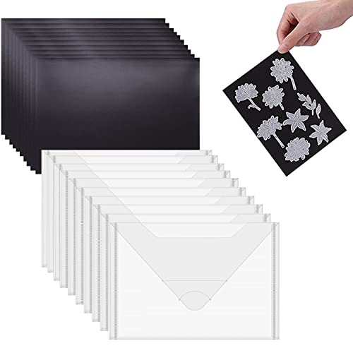 Lot de 10 pochettes de rangement A4 pour matrices et timbres,pochettes magnétiques et feuilles magnétiques,10 pochettes en plastique et 10 feuilles magnétiques en caoutchouc souple pour matrice Cover
