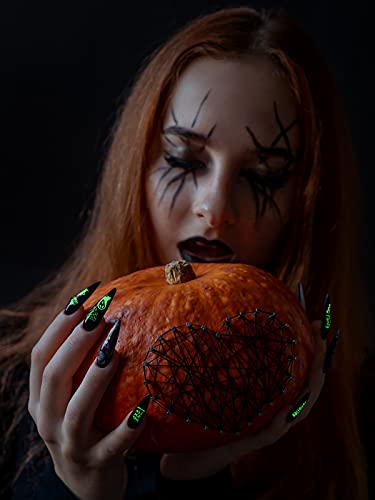 14 Blatt Halloween Leuchtend Nagelkunst-Aufkleber,TOROKOM Glow in Dark 3D Selbstklebende Halloween Kürbis Spinne Schädel… – Bild 7