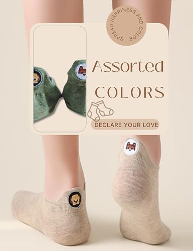 Sporzin Sneaker Socken Damen 39-42 & 35-38, 10 Paar Bunte Lustige Baumwolle Socken für Sneaker Damen mit Fersen-Motiv Stickerei, Alltag und Sport