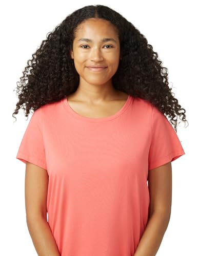 Image of HUE Women's Sleep and Lounge Pajama Separates, Late Summer & Fall Collection, Calypso Coral - Short Sleeve Scoop Neck Tee, X-Large