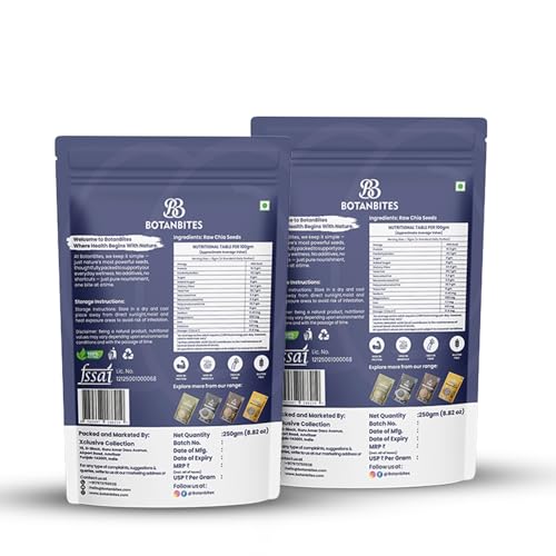 Image of BOTANBITES Chia Seeds 500g | Rich in Omega-3, Fibre & Protein | Superfood for Fat Loss, Digestion & Energy | Gluten-Free & Vegan Seeds for Eating | Ideal for Smoothies, Salads & Puddings (500g)