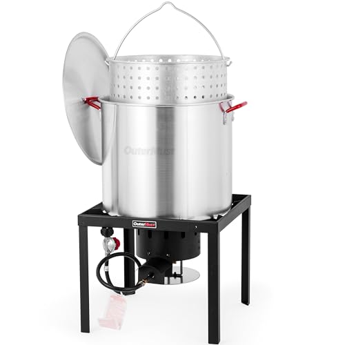 Image of OuterMust 80 Qt. Crawfish Boiler Crab Boil Pot and Burner 110,000 BTU Aluminum Seafood Boil Pot and Burner with 10 PSI Regulator for Cooking