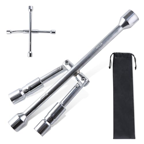 Image of 14 Inch Universal Folding Lug Wrench 4 Way Lug Wrench with Bag 4-Way Tire Cross Wrench Foldable Sliding Wheel Lug Nut Wrench for Cars, Trucks, SUVs and RVs, Socket Sizes 11 /16 inch-9 /10 inch(17-23mm