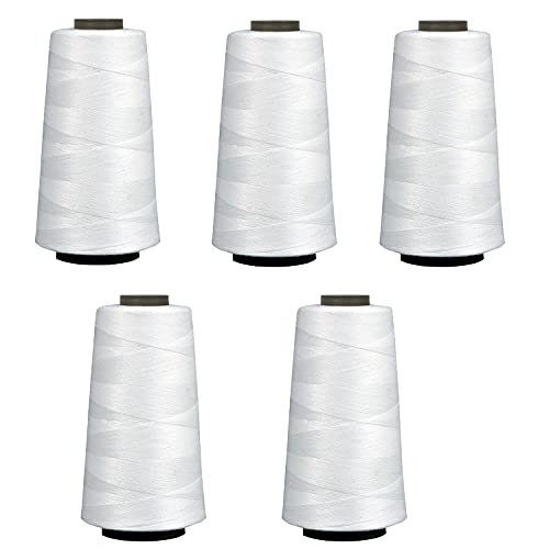 Image of Ace International Exports Overlock Polyester Cone Sewing Spools /Thread Set , 3000 m , White - Pack of 5