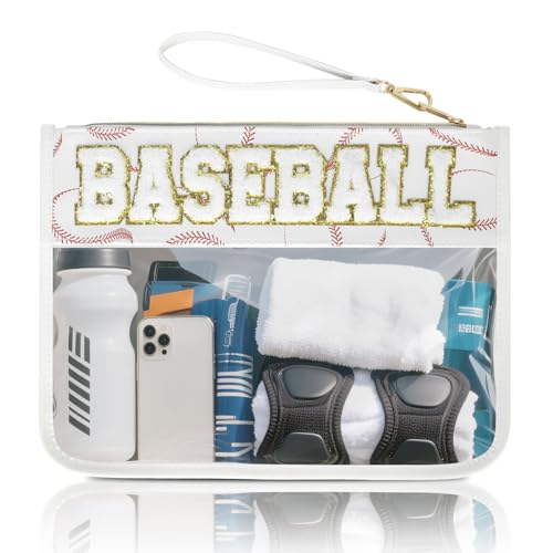 Baseball Snack Bags Team Gifts Makeup Cosmetic Bag Clear Chenille Letter Zipper Pouch Baseball Accessories Stuff Sport Portable Travel Case