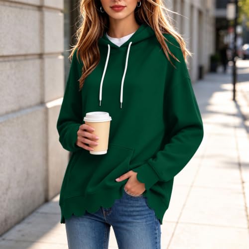 Scalloped Sweatshirt For Women Drawstring Long Sleeve Trendy Hoodie - image 2