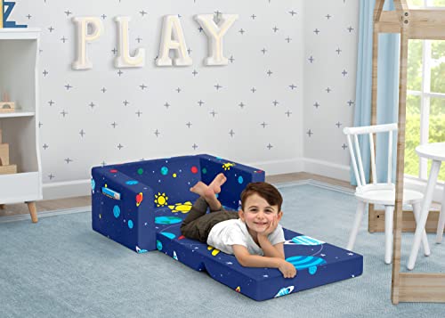 Delta Children Cozee Kids Couch 2-Seater Kids Sofa, Convertible 2-in-1 Flip Open Toddler Couch Sleeper, Foam Chair for Playroom & Bedroom, Bed Lounger, Comfy Play Sleeping Lounge Chair, Space Theme - image 8